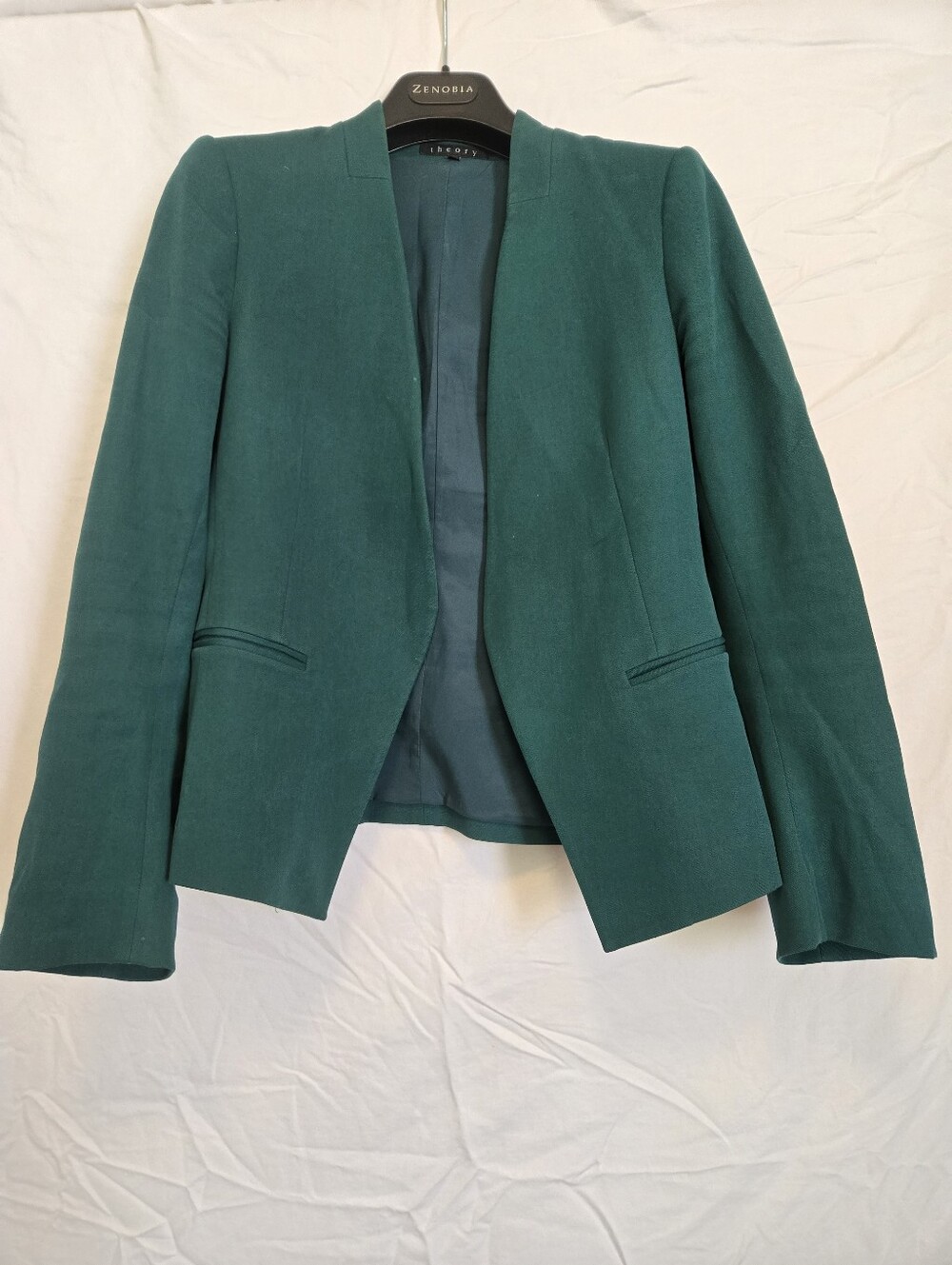 Theory Deep Green Open-Front Tailored Blazer